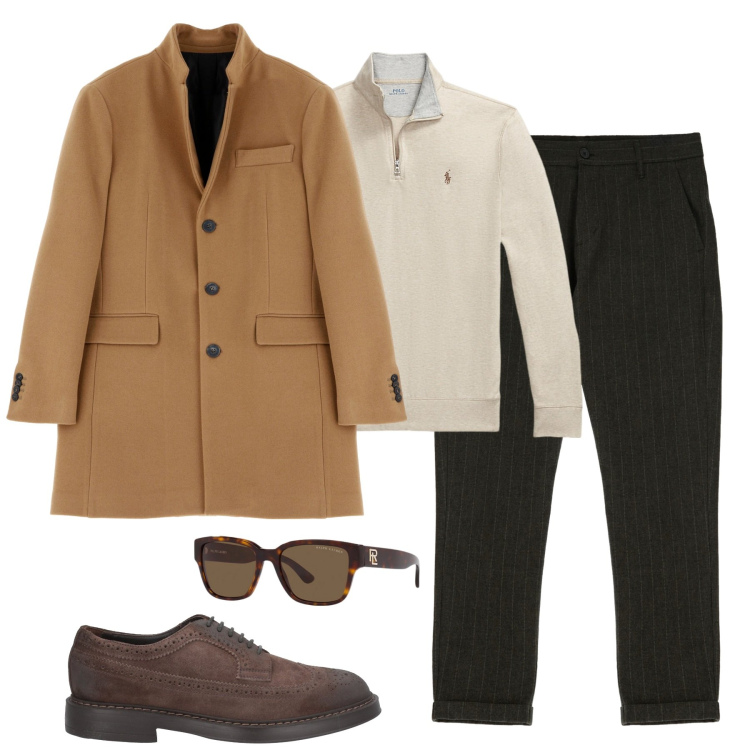 Outfit uomo - City. Stile Business/Elegante per Tutti i giorni. Abbinamento con scarpe stringate, pantaloni, cappotti, occhiali da sole, pullovers.