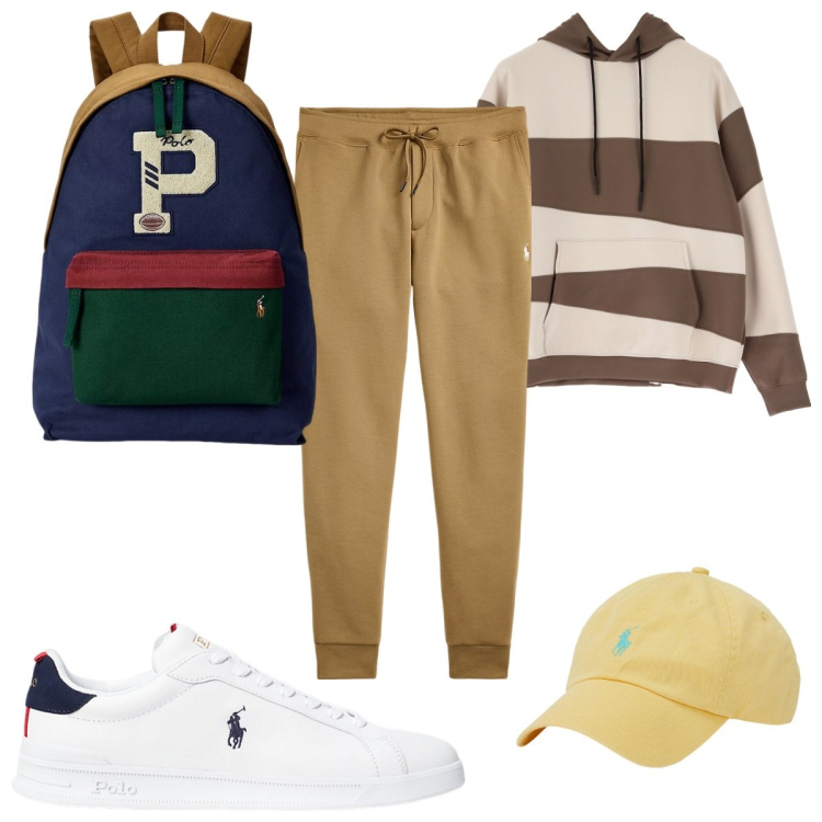 Outfit uomo - Total look #1974696. Stile Trendy per Tutti i giorni. Abbinamento con felpe con cappuccio, cappelli, sneakers, pantaloni, borse sportive.