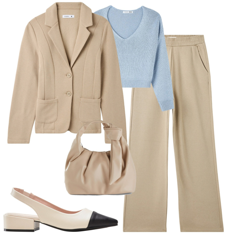 Outfit donna - City. Stile Casual chic per Tutti i giorni. Abbinamento con borse a mano, décolleté, maglieria, pantaloni, blazer.