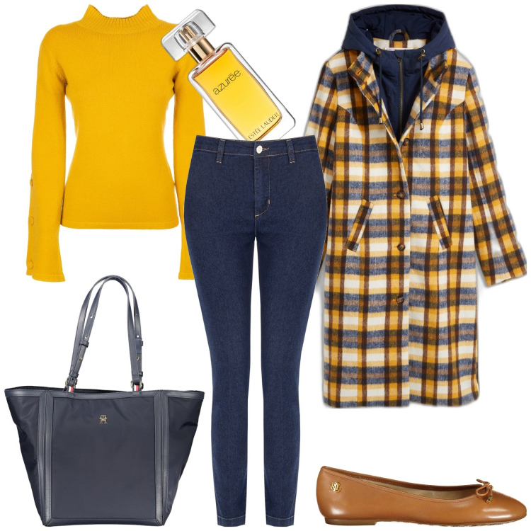 Outfit donna - L\'autunno e le sue piogge: come vestirsi. Stile Casual per Ufficio. Abbinamento con cappotti, profumi, jeans skinny, maglieria, ballerine, borse a spalla.