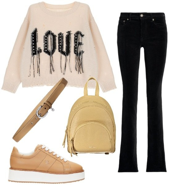 Outfit donna - Stile e confort. Stile Urban per Tutti i giorni. Abbinamento con pantaloni, sneakers, cinture, maglieria, zaini.