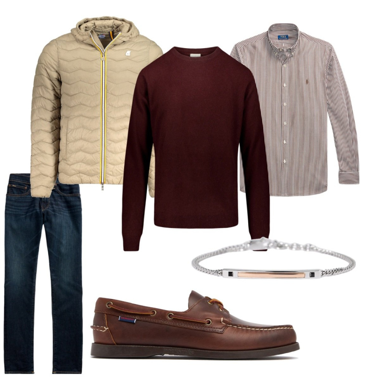 Outfit uomo - Colori autunnali. Stile Casual per Ufficio. Abbinamento con braccialetti, jeans skinny, camicie, maglieria, scarpe stringate, giacche.