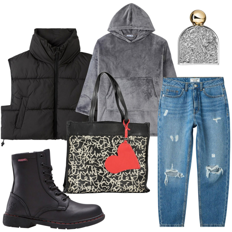 Outfit donna - La borsa graffiti-Writing. Stile Casual per Scuola/Università. Abbinamento con stivaletti, profumi, felpe con cappuccio, jeans mom, piumini, borse a spalla.