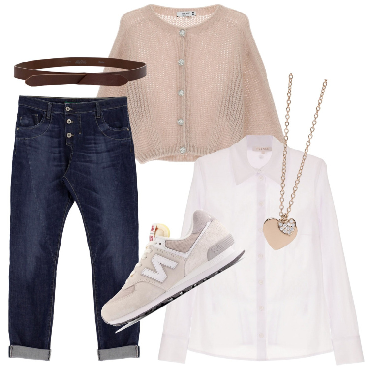 Outfit donna - Romantica in denim. Stile Romantica per Scuola/Università. Abbinamento con ciondoli, sneakers, jeans, cardigans, camicie, cinture.