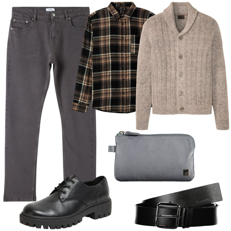 Outfit uomo - In pizzeria con gli amici. Stile Urban per Tutti i giorni. Abbinamento con cardigans, camicie, scarpe stringate, pantaloni, cinture, portafogli.