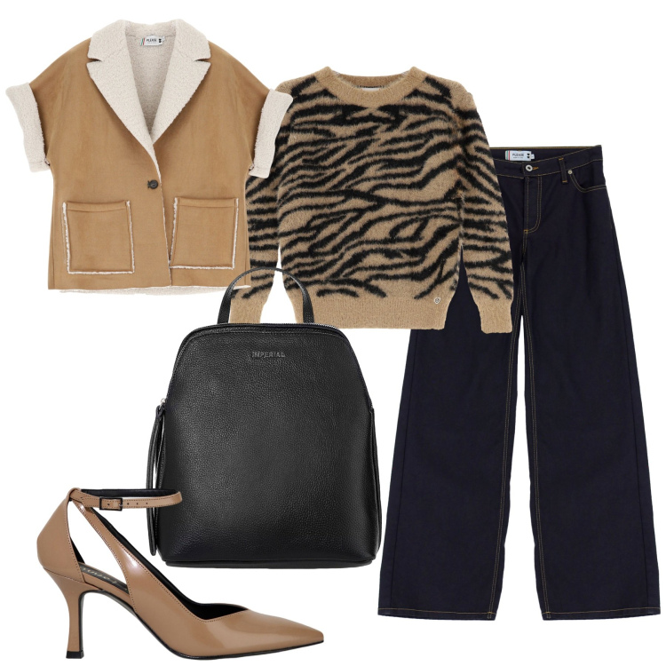 Outfit donna - Denim. Stile Casual per Tutti i giorni. Abbinamento con maglieria, jeans, blazer, zaini, décolleté.