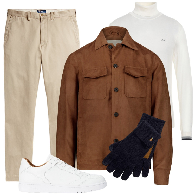 Outfit uomo - Total look #1975113. Stile Casual per Tutti i giorni. Abbinamento con maglieria, guanti, pantaloni chino, sneakers, giacche.
