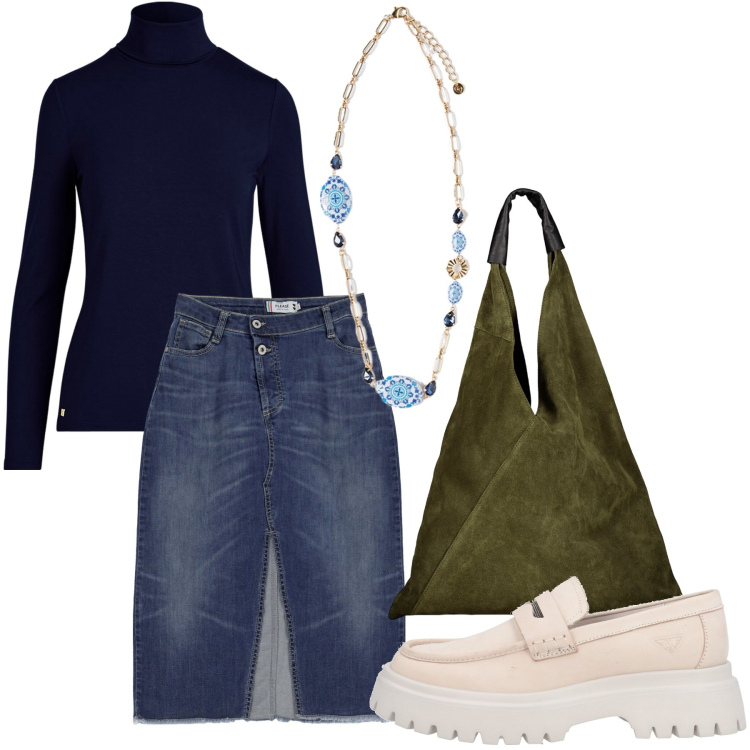 Outfit donna - Vita casual. Stile Casual chic per Tutti i giorni. Abbinamento con mocassini, gonne, vestiti, ciondoli, borse a spalla.
