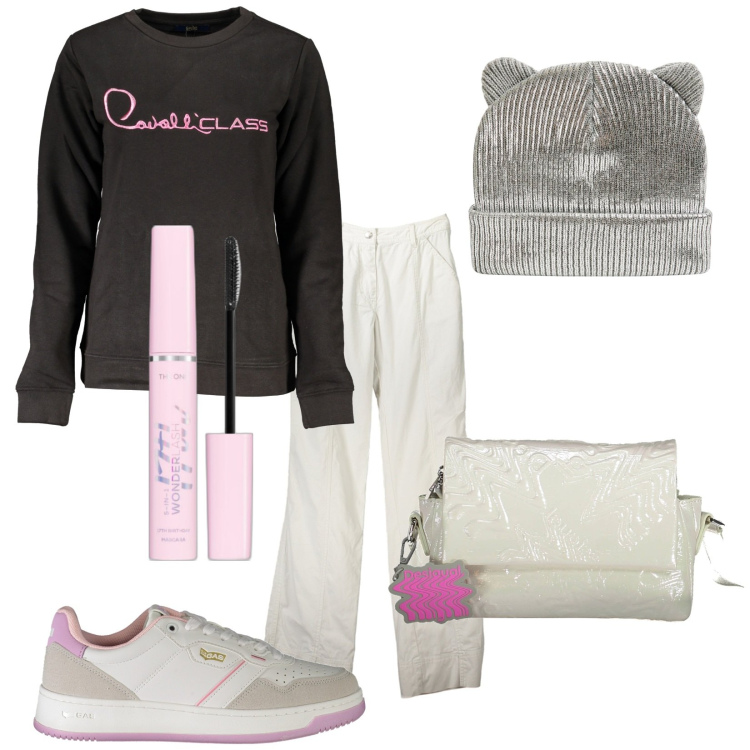 Outfit donna - Total look #1975191. Stile Urban per Tutti i giorni. Abbinamento con mascara, berretti, felpe, pantaloni, sneakers, borse a tracolla.
