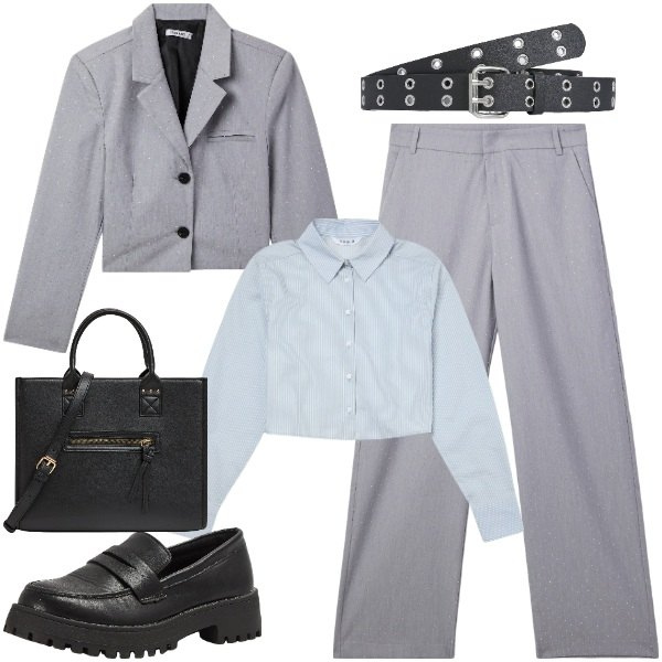 Outfit donna - Terranova Mannish. Stile Mannish per Ufficio. Abbinamento con shopping bag, mocassini, pantaloni, cinture, camicie, blazer.