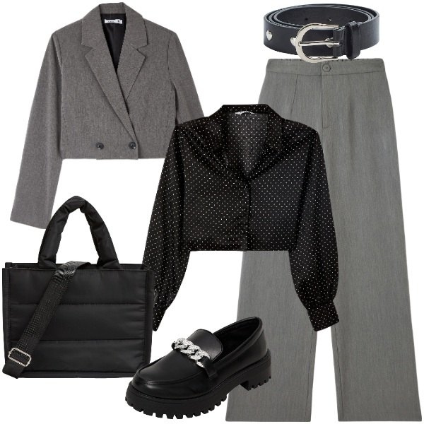 Outfit donna - Terranova mannish. Stile Mannish per Ufficio. Abbinamento con camicie, shopping bag, mocassini, pantaloni, blazer, cinture.