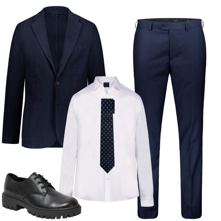 Outfit uomo - In ufficio. Stile Business/Elegante per Ufficio. Abbinamento con scarpe stringate, camicie, cravatte, giacche, pantaloni.