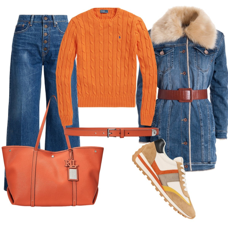 Outfit donna - Shopping in centro. Stile Casual chic per Tutti i giorni. Abbinamento con giacche, maglieria, jeans, borse tote, sneakers, cinture.
