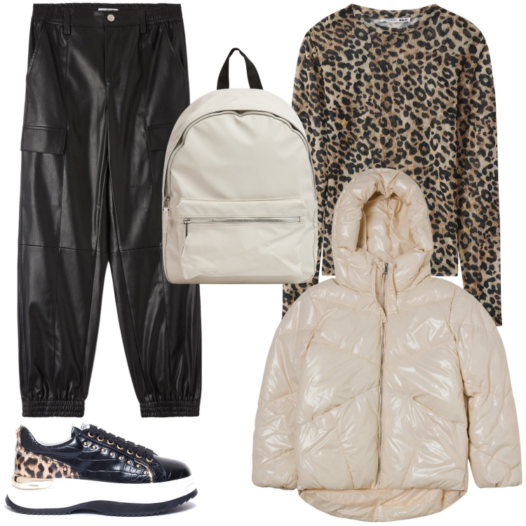 Outfit donna - Total look #1975306. Stile Casual chic per Scuola/Università. Abbinamento con maglieria, pantaloni cargo, blazer, zaini, sneakers.