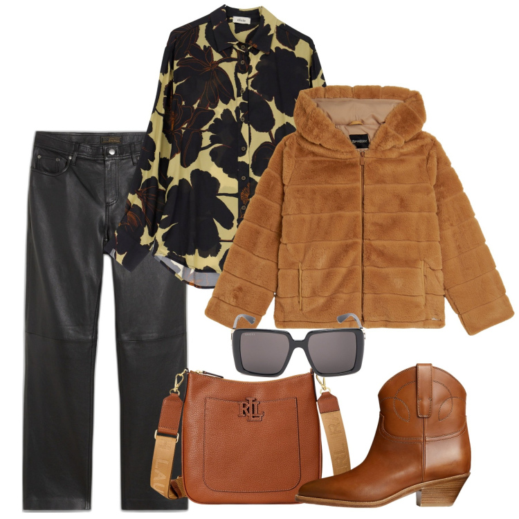 Outfit donna - Dark fall. Stile Urban per Ufficio. Abbinamento con pantaloni, camicie, blazer, stivaletti, borse a tracolla, occhiali da sole.