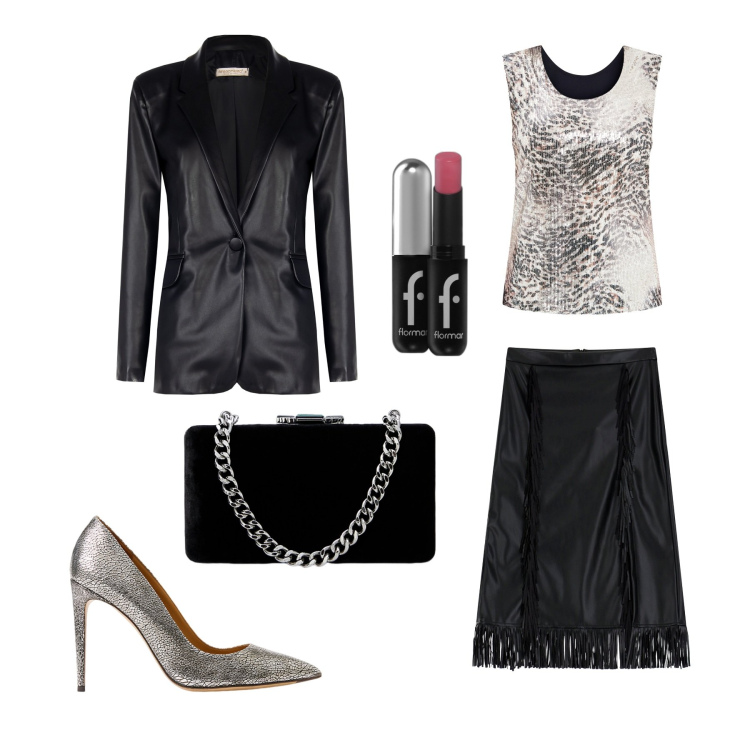 Outfit donna - Appuntamento al ristorante. Stile Casual chic per Serata fuori. Abbinamento con rossetti, blazer, canottiere, gonne longuette, clutch, décolleté.