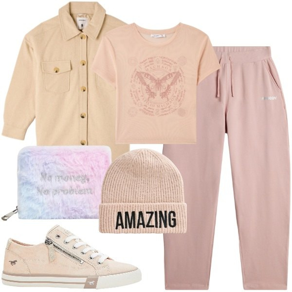 Outfit donna - Amazing. Stile Sporty chic per Tutti i giorni. Abbinamento con sneakers, t-shirt, portafogli, cappotti, berretti, pantaloni.