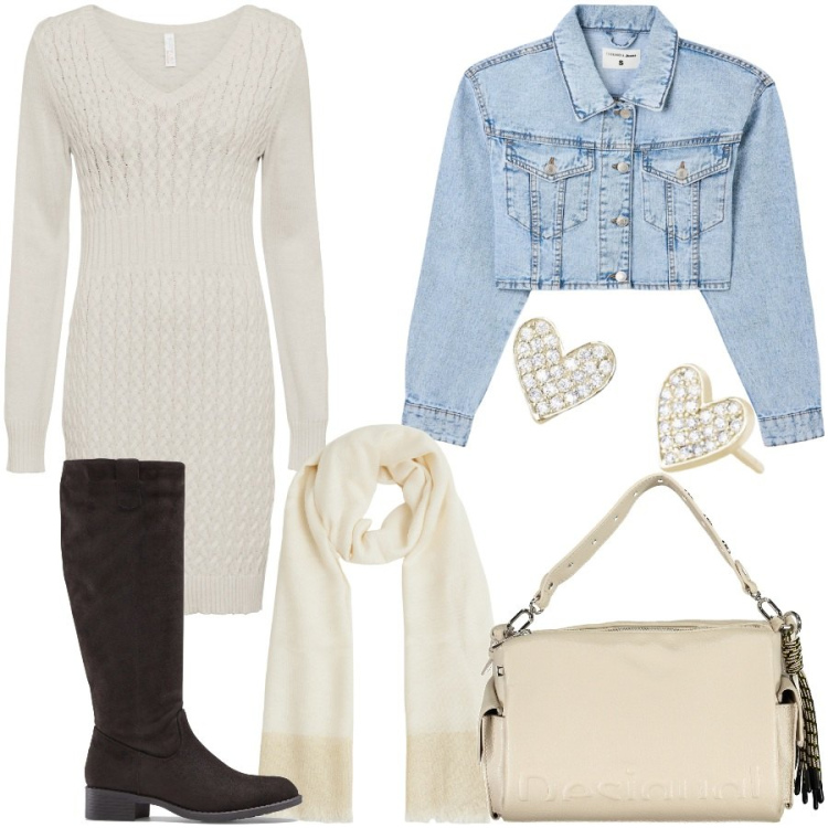 Outfit donna - Total look #1975712. Stile Basic per Tutti i giorni. Abbinamento con stivali, vestiti, blazer, sciarpe, orecchini, borse a spalla.