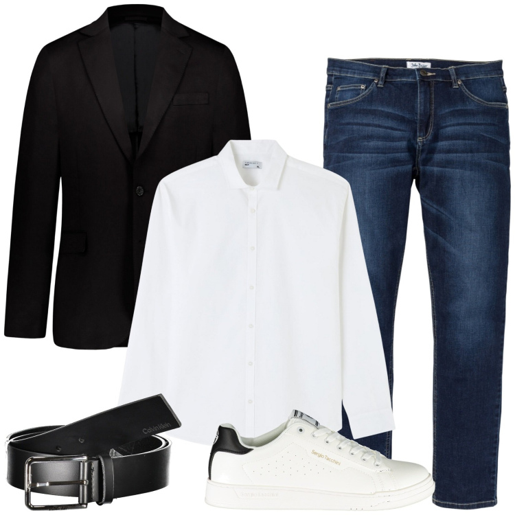 Outfit uomo - Trendy appuntamento. Stile Trendy per Serata speciale. Abbinamento con jeans, camicie, giacche, cinture, sneakers.