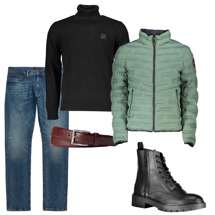 Outfit uomo - Tutto stile. Stile Casual per Ufficio. Abbinamento con cinture, jeans, maglieria, stivali, giacche.