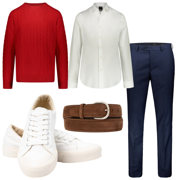 Outfit uomo - Doppelganger trendy. Stile Trendy per Tutti i giorni. Abbinamento con camicie, sneakers, cinture, maglieria, pantaloni.