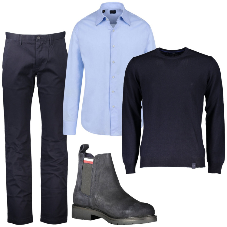 Outfit uomo - Total look #1975866. Stile Business/Elegante per Ufficio. Abbinamento con camicie, stivali, maglieria, pantaloni.