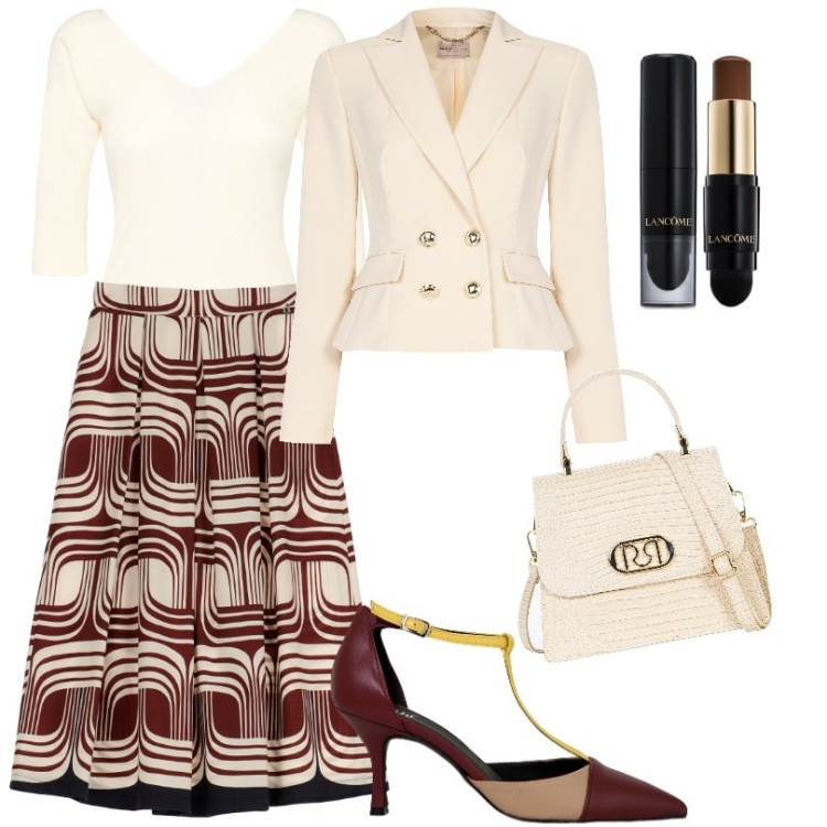 Outfit donna - Total look #1975938. Stile Chic per Tutti i giorni. Abbinamento con fondotinta, blazer, borse a mano, gonne, décolleté, top.