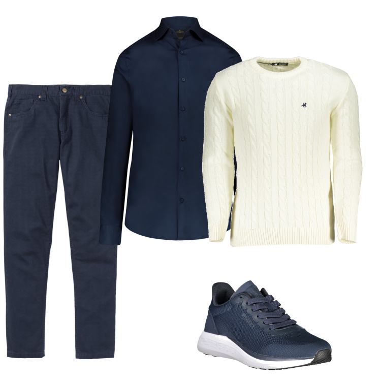 Outfit uomo - Il pull bianco. Stile Casual per Tutti i giorni. Abbinamento con pantaloni, camicie, maglieria, sneakers.