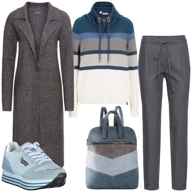 Outfit donna - Total look #1976050. Stile Casual per Tutti i giorni. Abbinamento con pantaloni, maglieria, cappotti, zaini, sneakers.