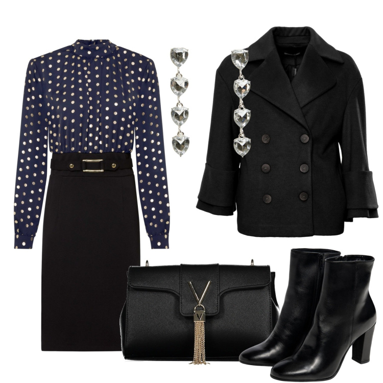 Outfit donna - Gli orecchini si devono notare. Stile Chic per Tutti i giorni. Abbinamento con vestiti, orecchini, cappotti, stivaletti, borse a tracolla.