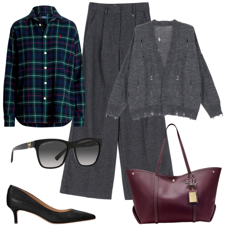 Outfit donna - Il mio stile per l\'autunno. Stile Casual chic per Tutti i giorni. Abbinamento con cardigans, pantaloni, occhiali da sole, décolleté, borse tote, camicie.