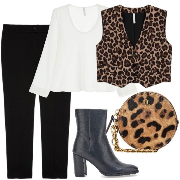 Outfit donna - Total look #1976137. Stile Trendy per Serata fuori. Abbinamento con gilet, camicie, pochette, stivaletti, pantaloni.