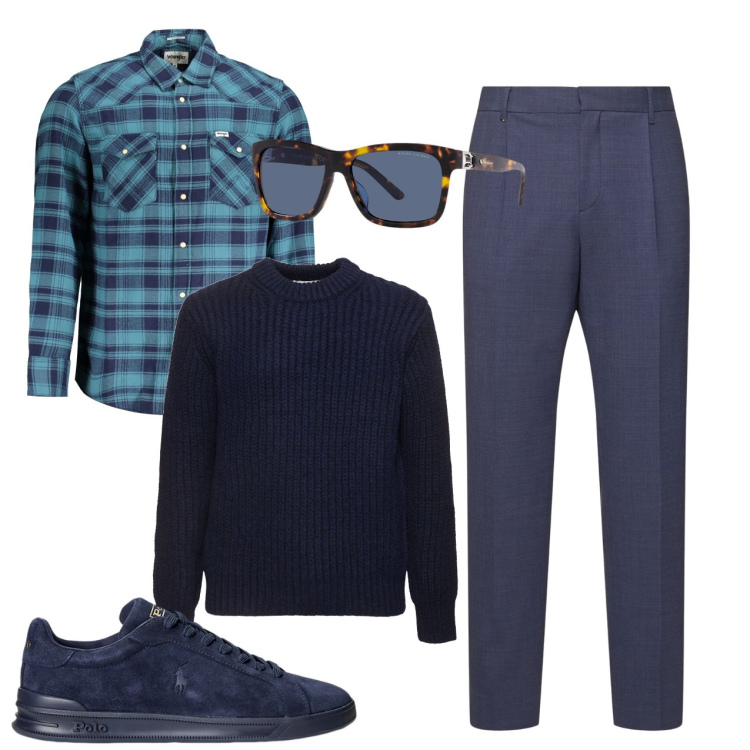 Outfit uomo - Comodo e carino. Stile Trendy per Tutti i giorni. Abbinamento con sneakers, occhiali da sole, pantaloni, maglieria, camicie.