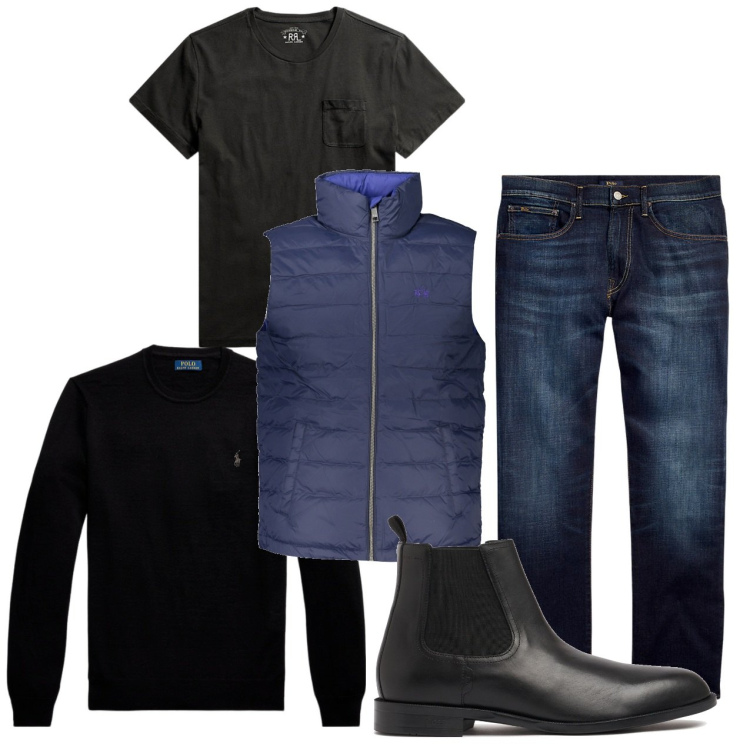 Outfit uomo - Nero di sera. Stile Urban per Serata speciale. Abbinamento con t-shirt, jeans dritti, maglieria, stivali e stivaletti, giacche.