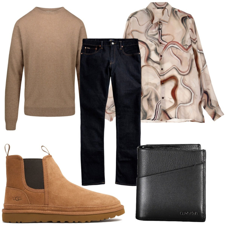 Outfit uomo - Total look #1976209. Stile Trendy per Tutti i giorni. Abbinamento con camicie, jeans, maglieria, stivali, portafogli.