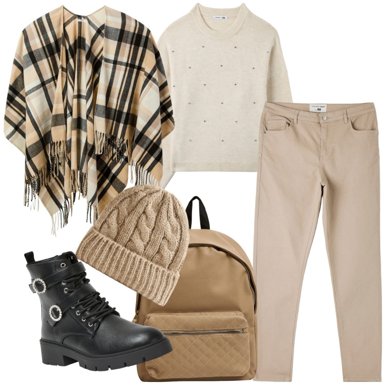Outfit donna - Total look #1976214. Stile Casual per Tutti i giorni. Abbinamento con anfibi, berretti, pantaloni, maglieria, cappe, zaini.