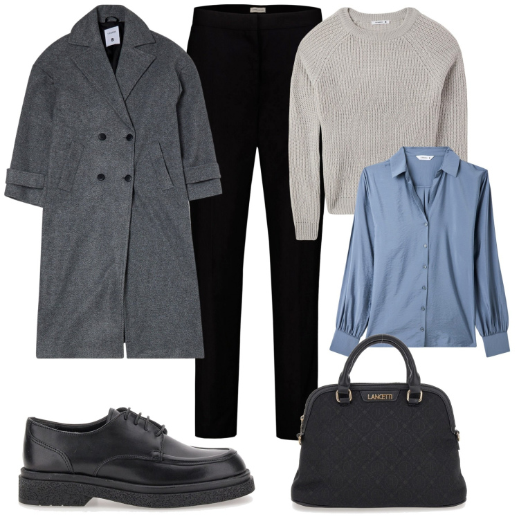 Outfit donna - My mannish style. Stile Mannish per Ufficio. Abbinamento con camicie, maglieria, cappotti, pantaloni, borse a spalla, scarpe stringate.