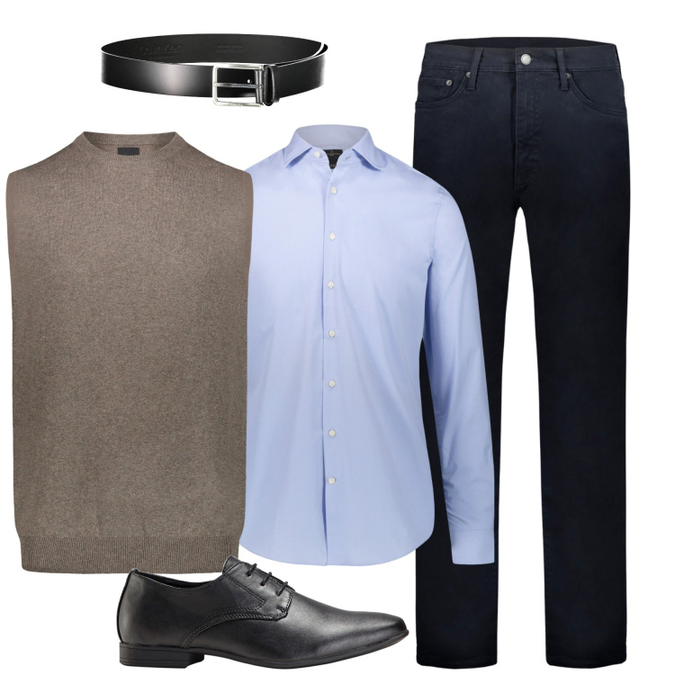 Outfit uomo - In ufficio. Stile Urban per Ufficio. Abbinamento con scarpe stringate, pantaloni, camicie, gilet, cinture.