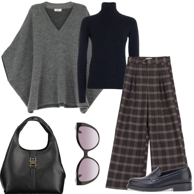 Outfit donna - Total look #1976399. Stile Casual chic per Tutti i giorni. Abbinamento con pantaloni, maglieria, cappotti, mocassini, borse a tracolla, occhiali da sole.