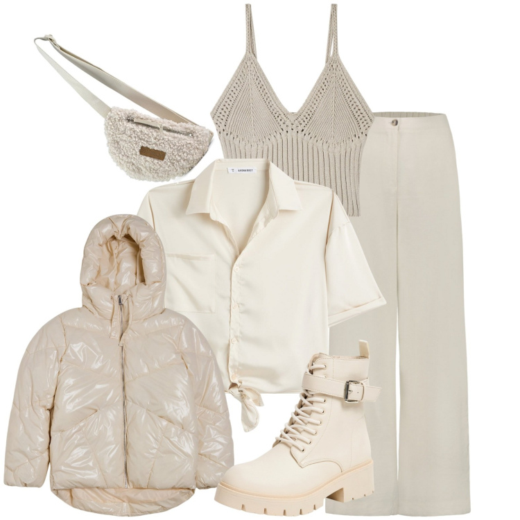 Outfit donna - Total look #1976413. Stile Casual per Tutti i giorni. Abbinamento con camicie a manica corta, blazer, anfibi, top, marsupi, pantaloni.