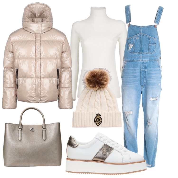 Outfit donna - Inverno non ti temo. Stile Casual per Tutti i giorni. Abbinamento con salopette, borse a mano, sneakers, berretti, blazer, maglieria.