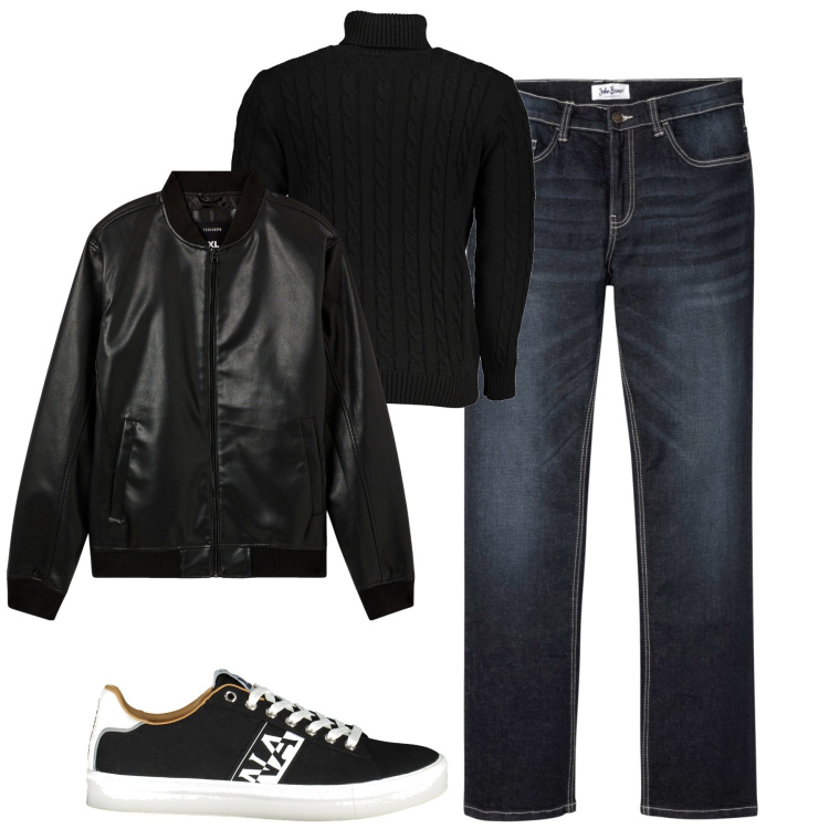 Outfit uomo - Total look #1976461. Stile Urban per Tutti i giorni. Abbinamento con jeans bootcut, bomber, sneakers, maglieria.