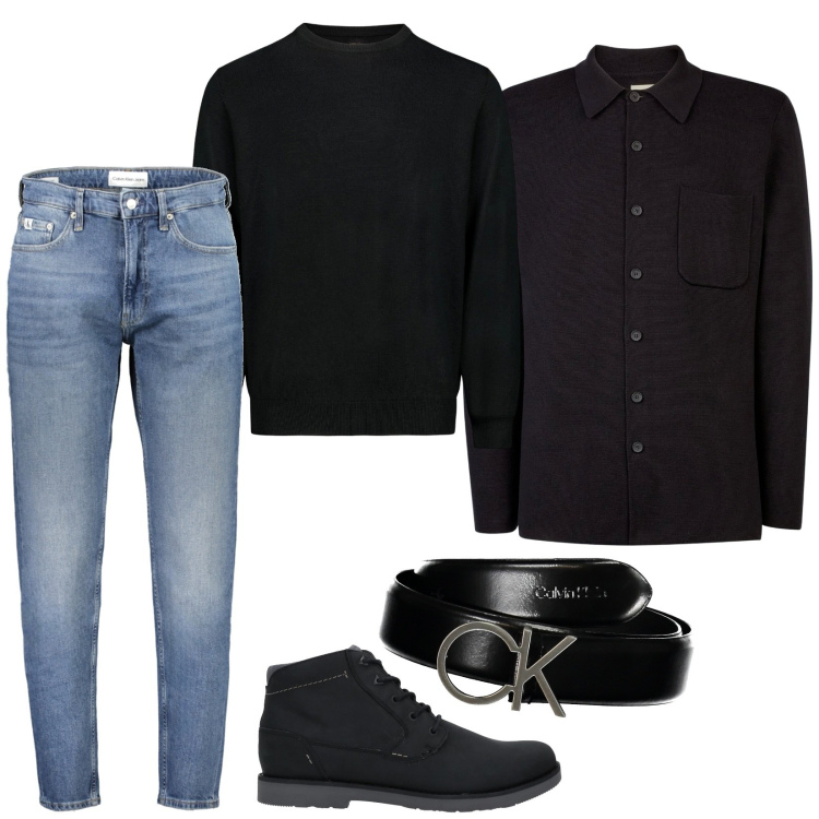 Outfit uomo - Jeans and black. Stile Casual per Tutti i giorni. Abbinamento con stivali e stivaletti, maglieria, jeans, cappotti, cinture.