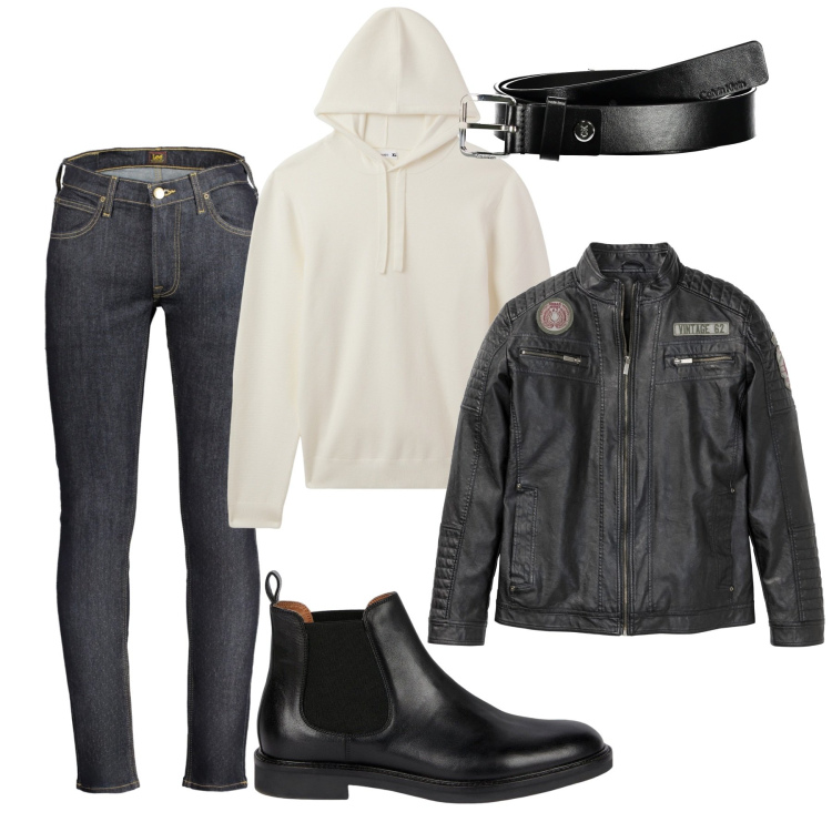 Outfit uomo - Il blazer in pelle. Stile Biker Rock per Tutti i giorni. Abbinamento con giacche, maglieria, stivali e stivaletti, cinture, jeans.