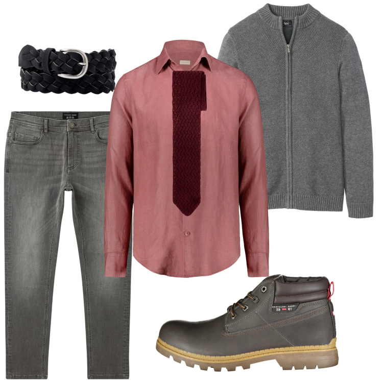 Outfit uomo - La cravatta in maglia. Stile Trendy per Serata speciale. Abbinamento con cardigans, jeans skinny, camicie, stivali, cinture, cravatte.