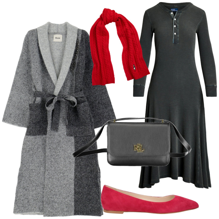 Outfit donna - Stile unico. Stile Casual chic per Serata fuori. Abbinamento con ballerine, cappotti, sciarpe, vestiti, borse a tracolla.