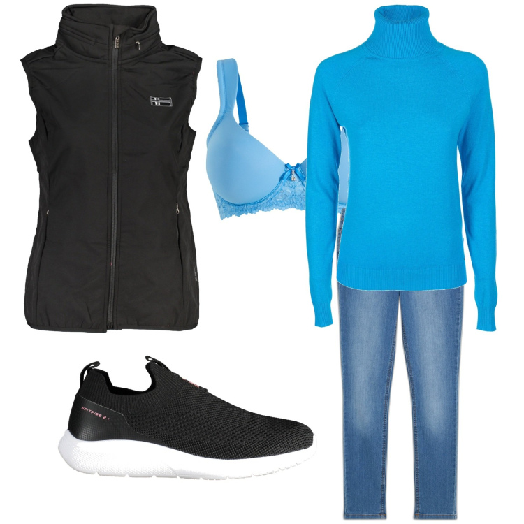 Outfit donna - Passeggiata. Stile Casual per Tutti i giorni. Abbinamento con jeans skinny, reggiseni, maglieria, blazer, sneakers.