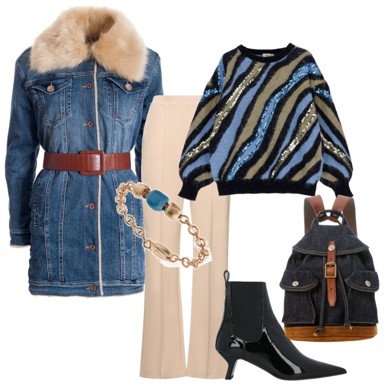 Outfit donna - Total look #1976590. Stile Casual per Tutti i giorni. Abbinamento con stivaletti, giacche, zaini, maglieria, anelli, pantaloni.
