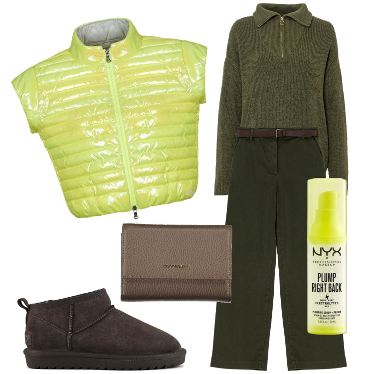 Outfit donna - Total look #1976670. Stile Trendy per Tutti i giorni. Abbinamento con maglieria, primer, pantaloni a palazzo, blazer, stivali, portafogli.