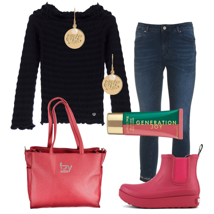Outfit donna - Total look #1976671. Stile Urban per Tutti i giorni. Abbinamento con primer, jeans, pullovers, orecchini, stivali, borse a spalla.
